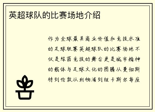 英超球队的比赛场地介绍